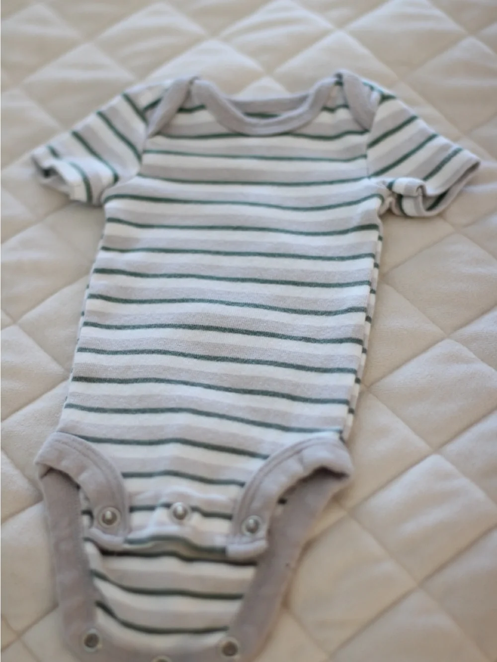 Carter's White and Green Striped Short-Sleeve Baby Bodysuit